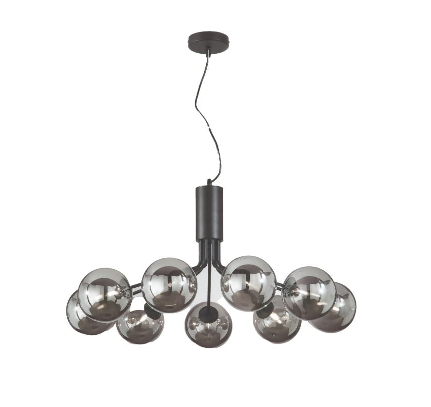 Sospensione 9 luci in metallo con sfere in vetro soffiato champagne o fumè 9XG9 non incl. MIELE Sospensione 9 luci in metallo con sfere in vetro soffiato champagne o fumè 9XG9 non incl. MIELE